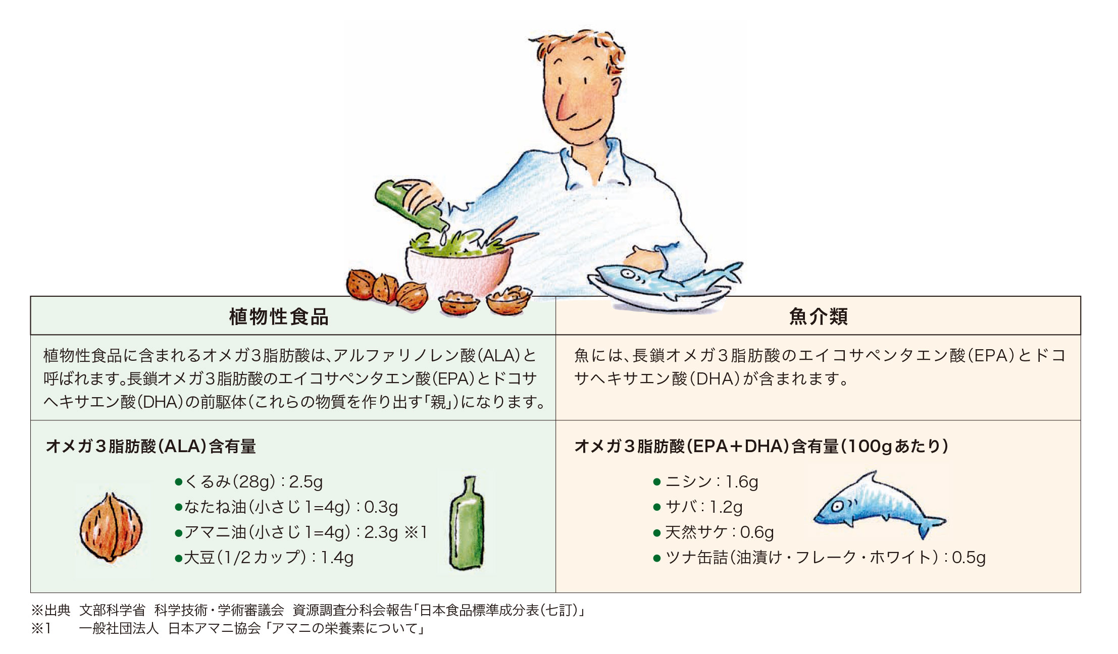 主な脂肪酸の種類と主な食品